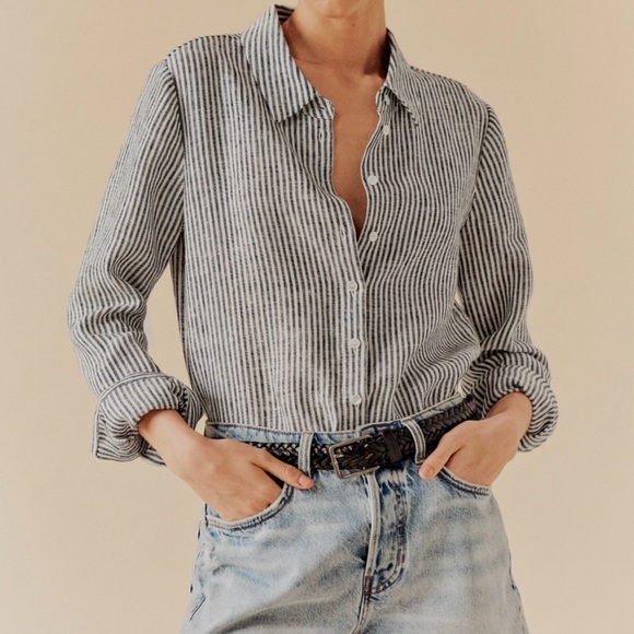 Reformation Relaxed 100% Linen Shirt striped M - Picture 2 of 7